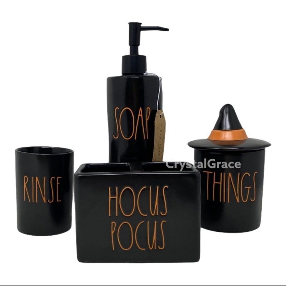 Rae Dunn Halloween‎ Bathroom Set Hocus Pocus Things Rinse Soap Witch Hat